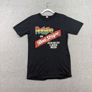 Vintage Red Stripe‎ Lager Black Beer T-Shirt Jamaica Rasta Single Stitch 80s M